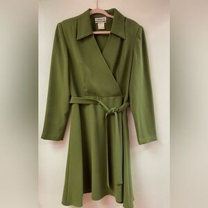 Oberon Vintage Olive Green Belted Mini Dress 12/ L